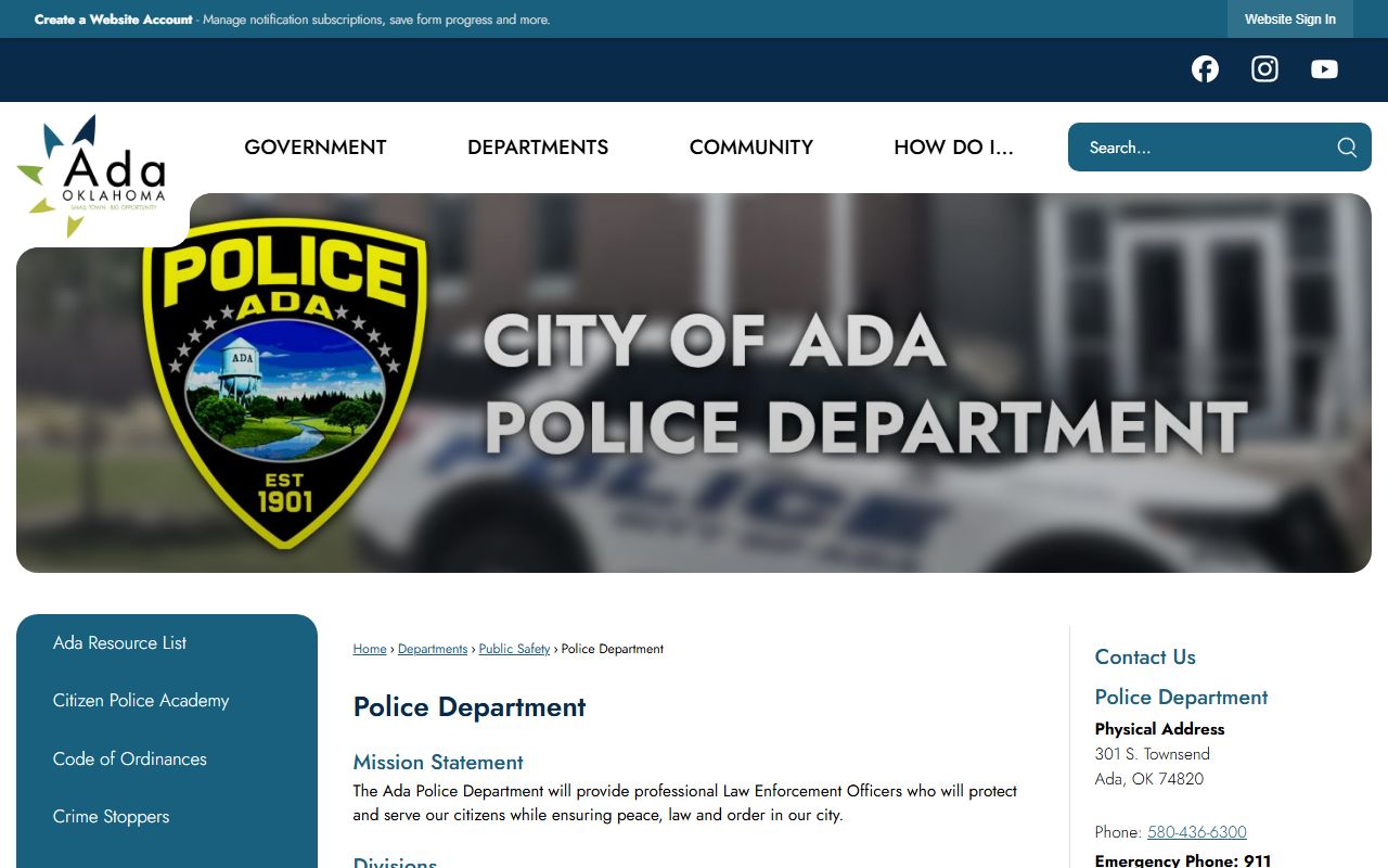Ada Oklahoma phone directory police department