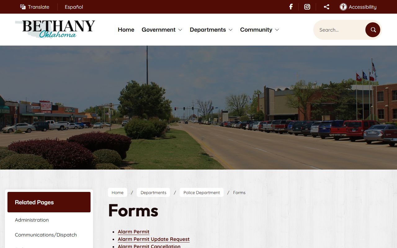 Bethany Oklahoma phone directory police department forms