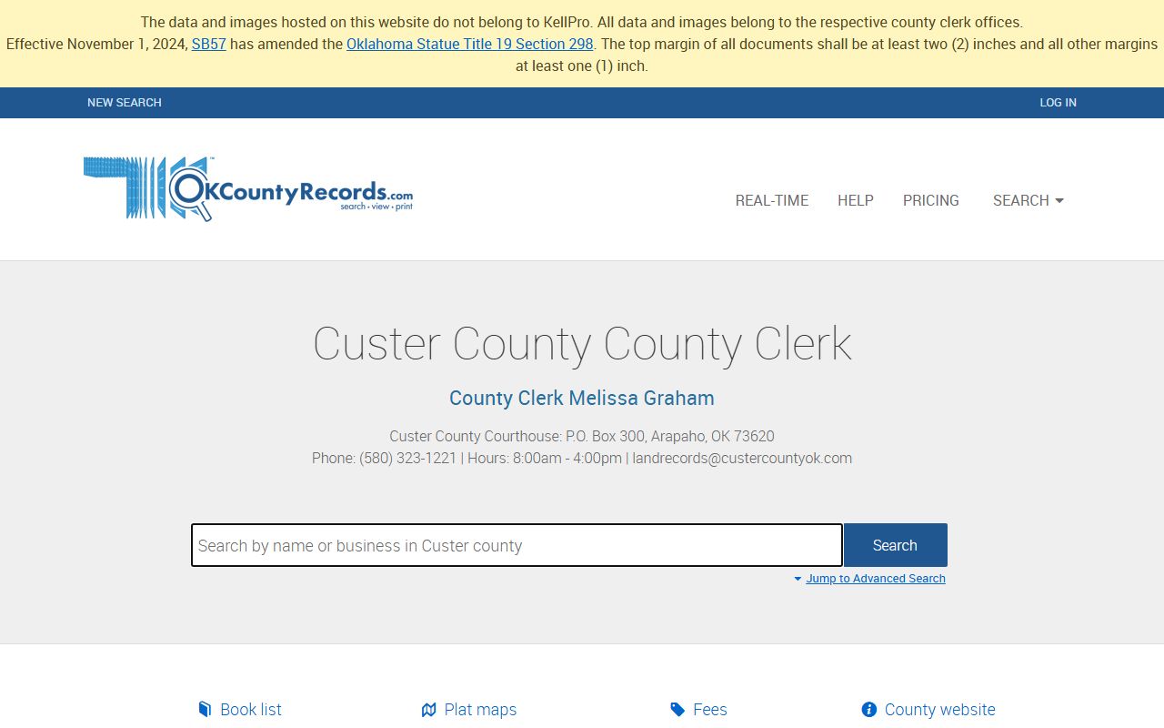 Clinton Oklahoma phone directory Custer County land records search