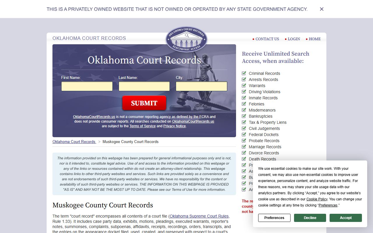 Muskogee Oklahoma phone directory county court records search