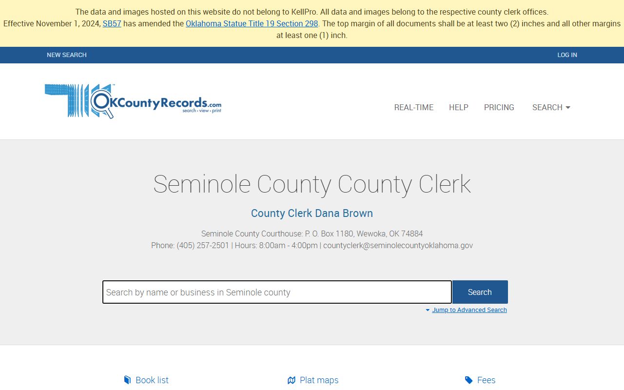 Seminole Oklahoma phone directory county land records search portal