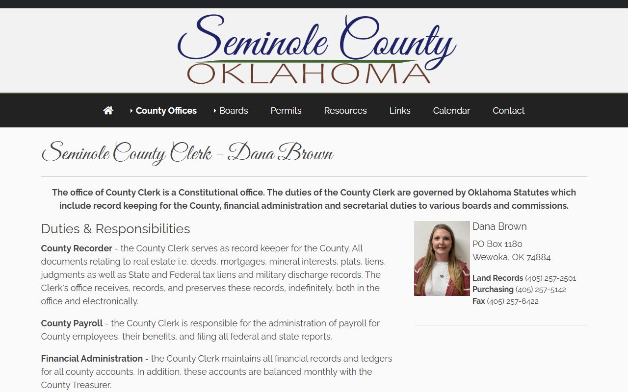 Seminole Oklahoma phone directory Seminole County Clerk official website