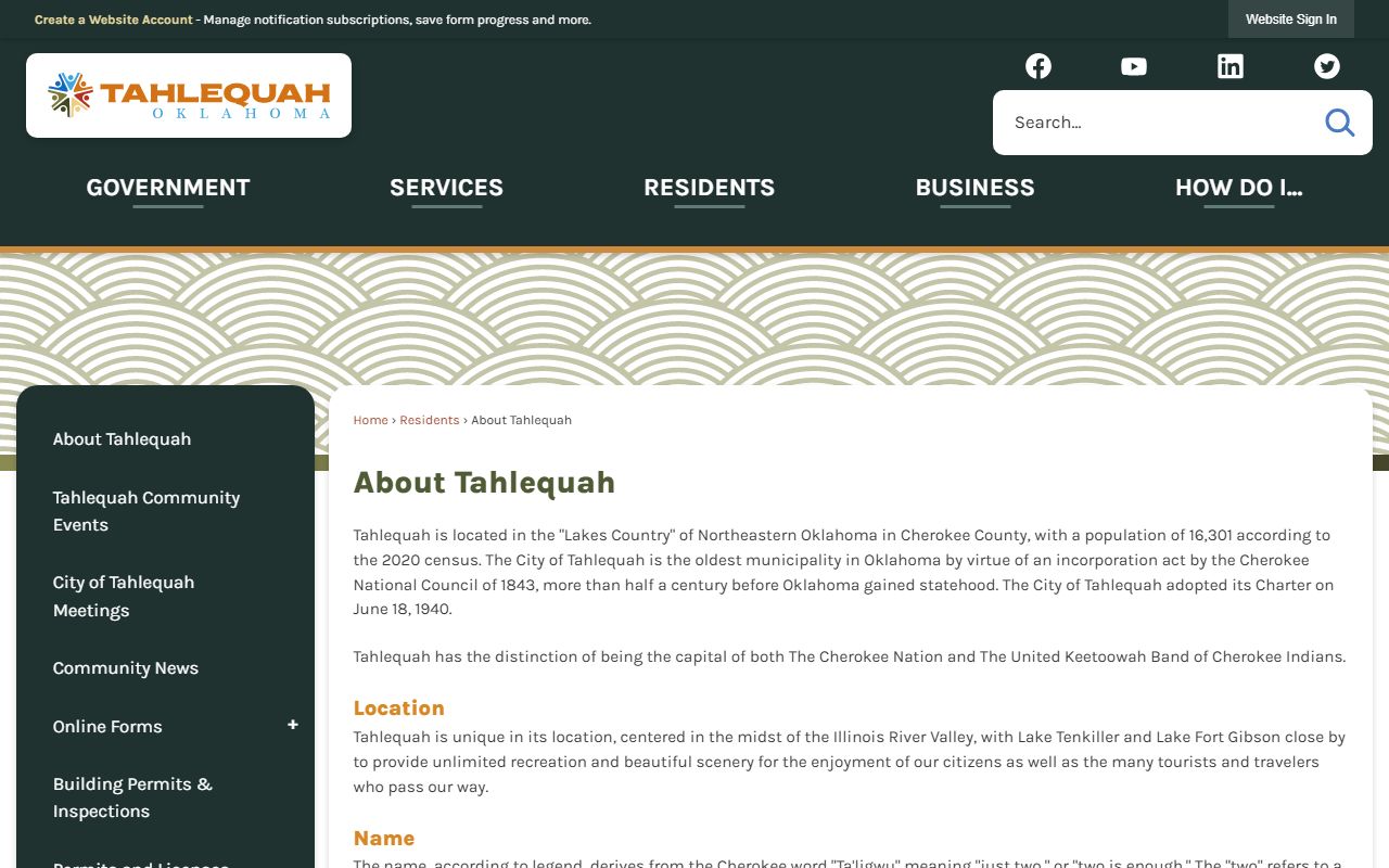 Tahlequah Oklahoma phone directory about city page