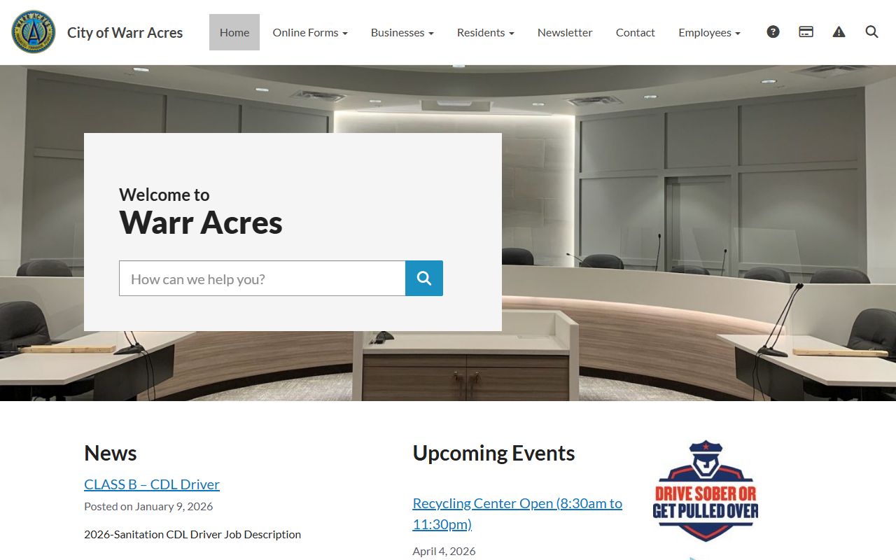 Warr Acres Oklahoma phone directory city official website