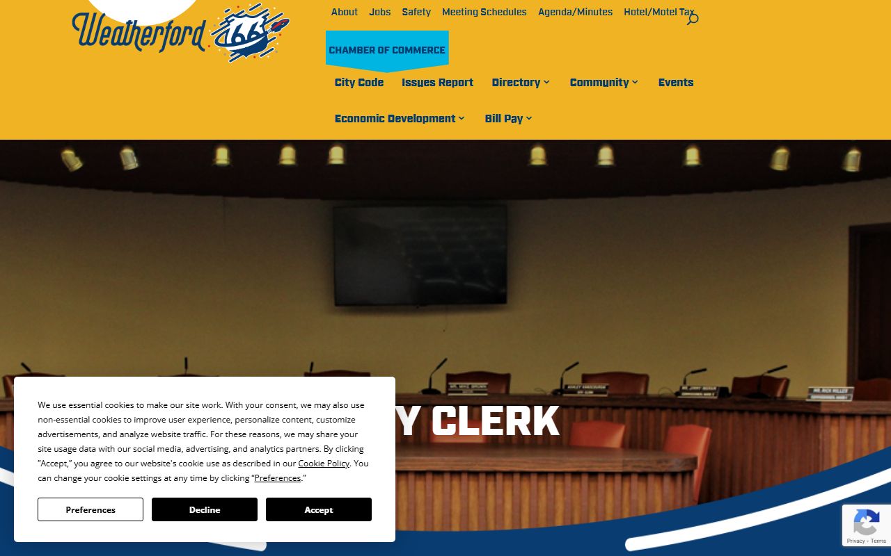 Weatherford Oklahoma phone directory city clerk page