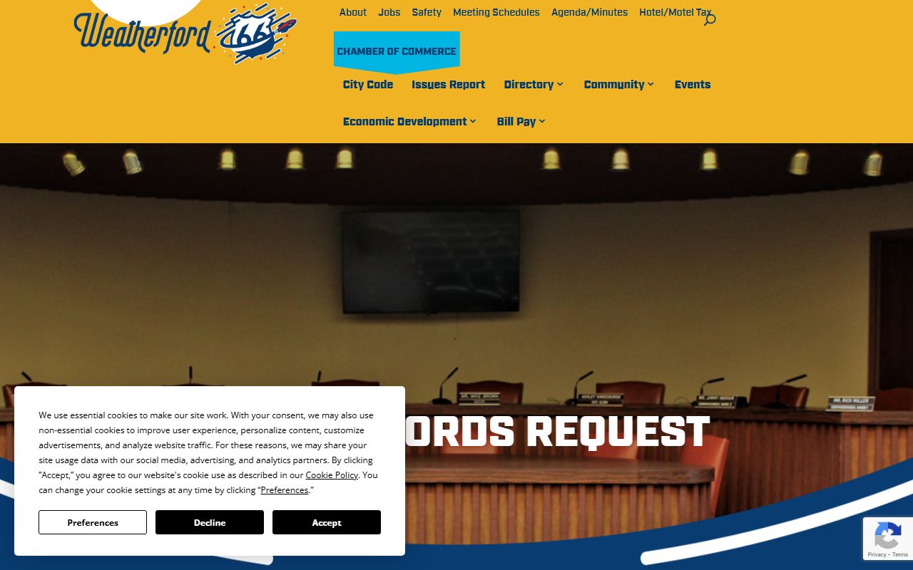 Weatherford Oklahoma phone directory open records request page