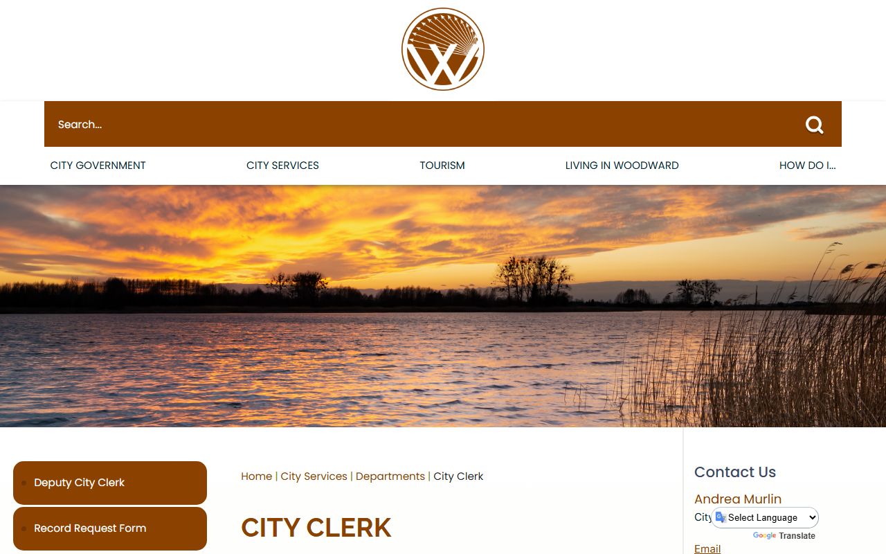 Woodward Oklahoma phone directory city clerk page