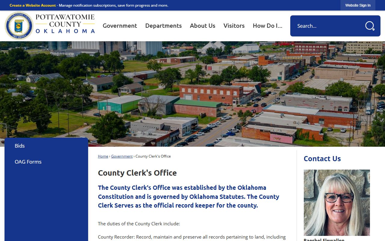 Pottawatomie County Oklahoma phone directory clerk office page