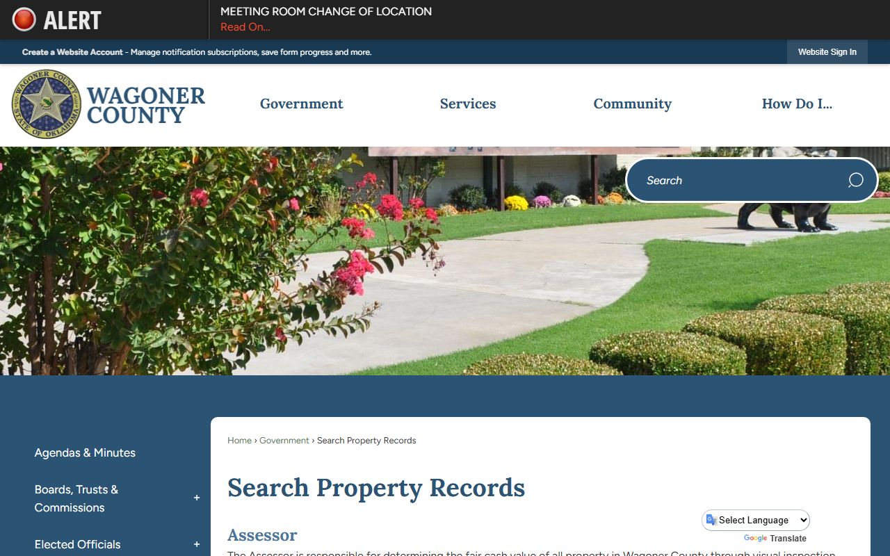 Wagoner County Oklahoma phone directory property records search page